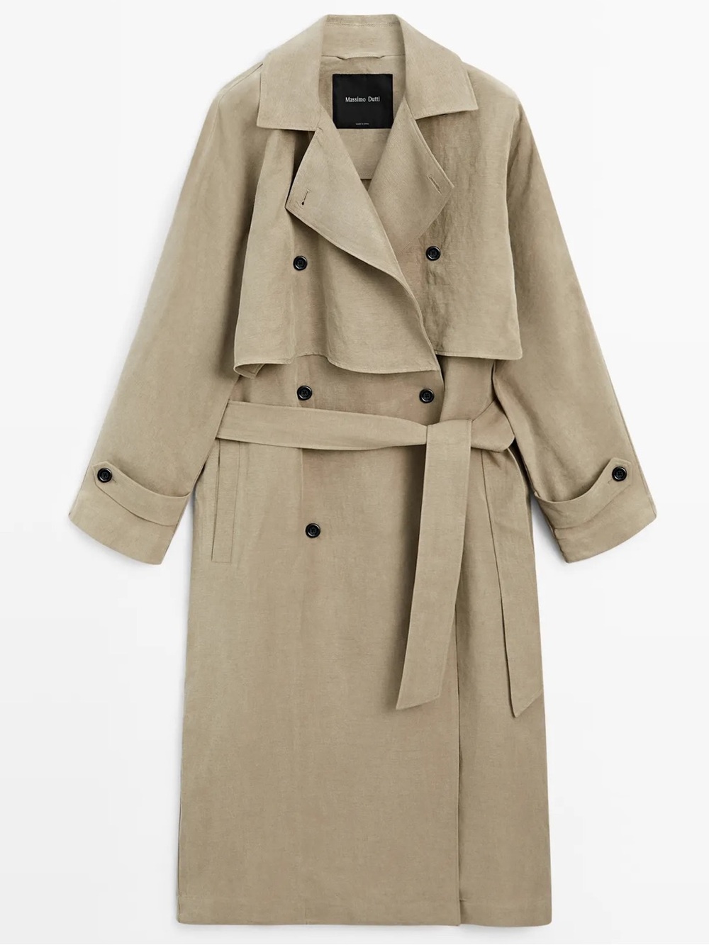 Massimo Dutti Linen Blend Trench Coat Notched Lapel Collar w Belt Detail Large - Picture 3 of 15